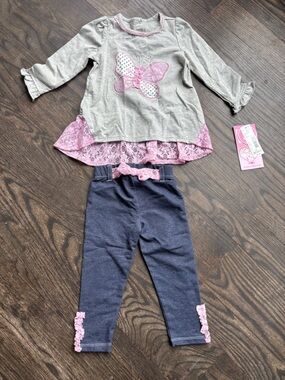 NWT 18-month, Two-piece set with Pink Lace Trim